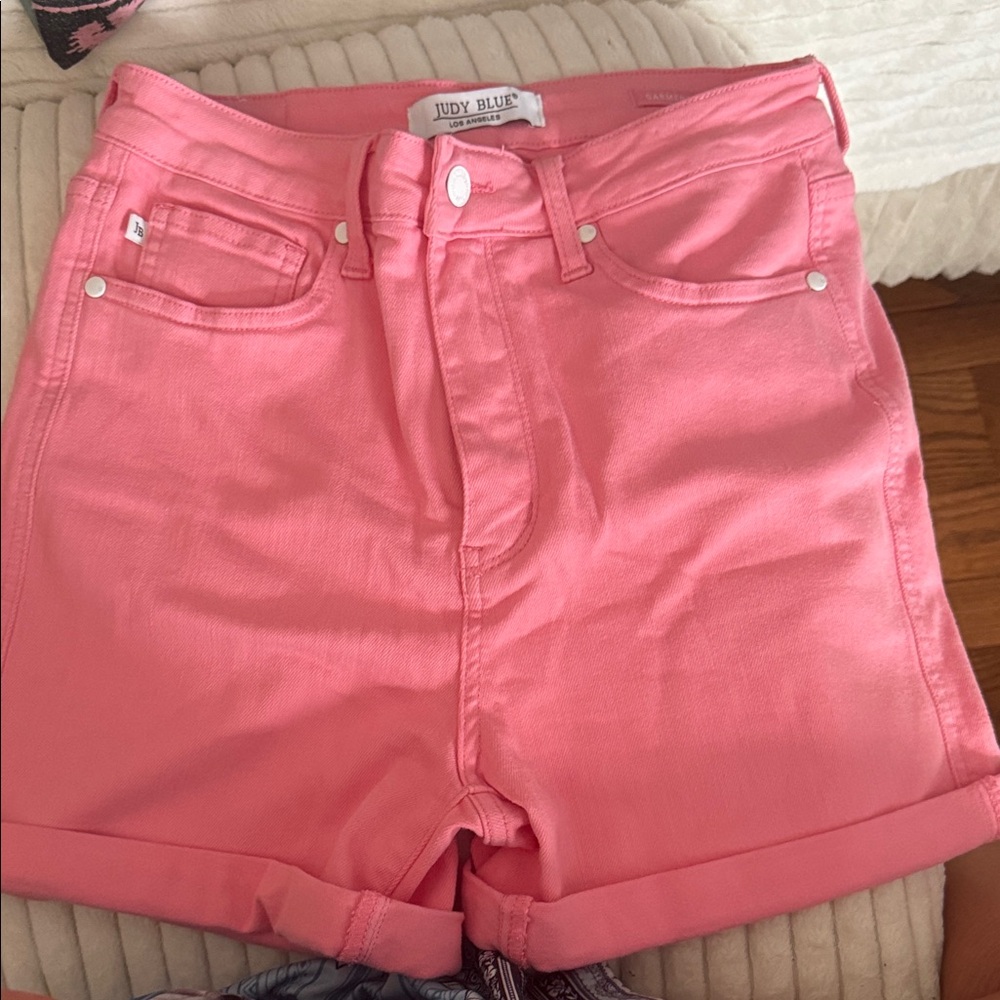 Judy Blue High Waist Pink Roll-Cuff Shorts